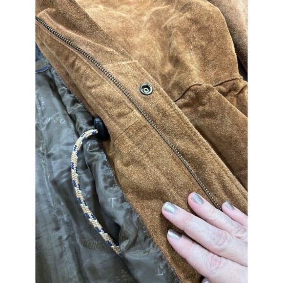 Rainforest Suede Coat Jacket Brown Large Zipper Snap Closure Drawstring Waist - Picture 10 of 16